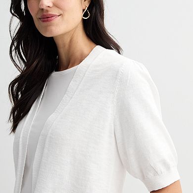 Women's Croft & Barrow® Puff Elbow Sleeve Open Front Cardigan
