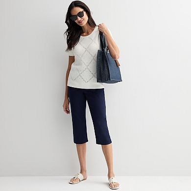 Women's Croft & Barrow® Diamond Button Short Sleeve Sweater