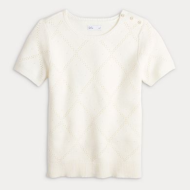 Women's Croft & Barrow® Diamond Button Short Sleeve Sweater