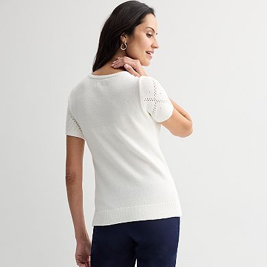 Women's Croft & Barrow® Diamond Button Short Sleeve Sweater