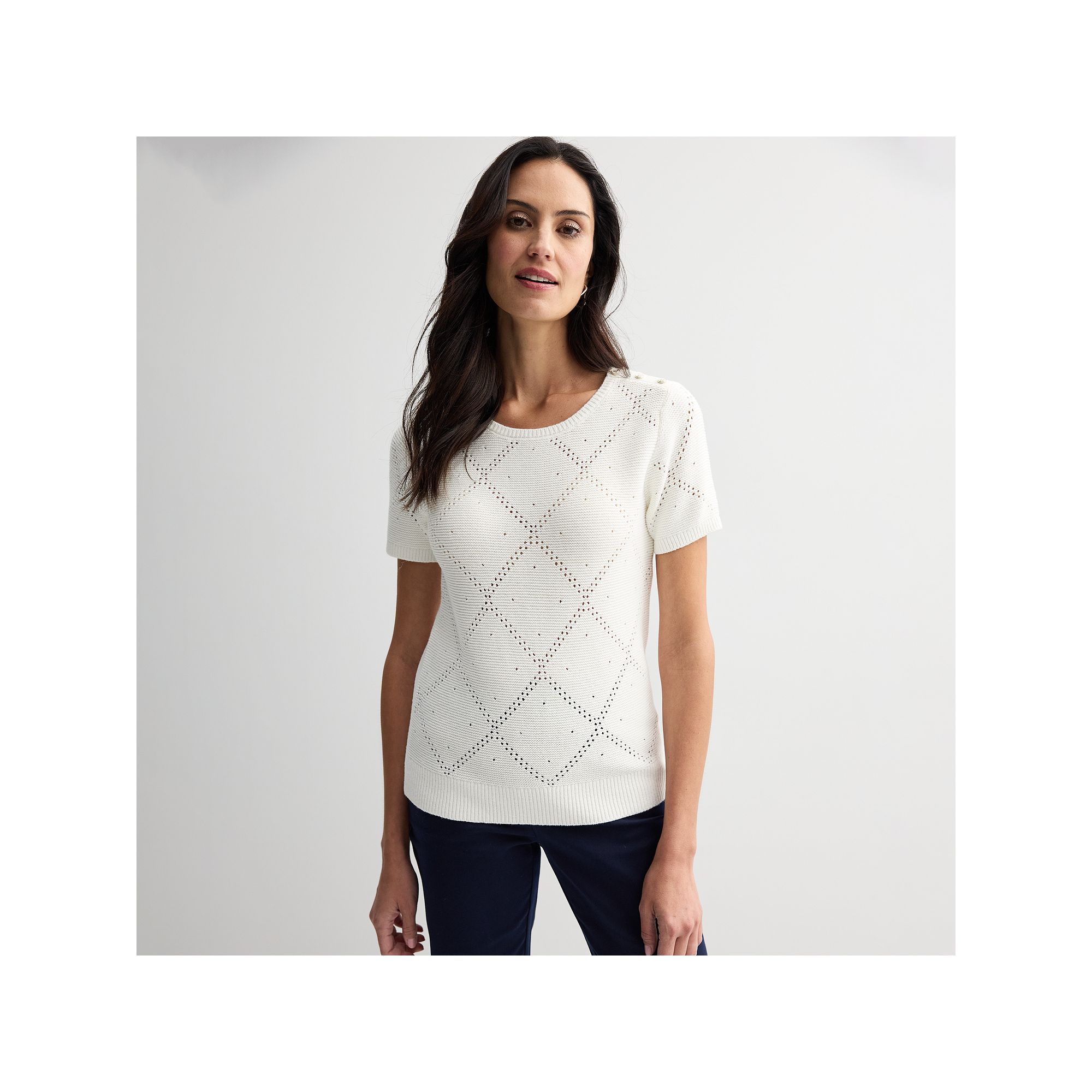 Womens Croft & Barrow® Diamond Button Short Sleeve Sweater, Size: Small, 