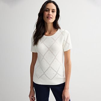 Women's Croft & Barrow® Diamond Button Short Sleeve Sweater