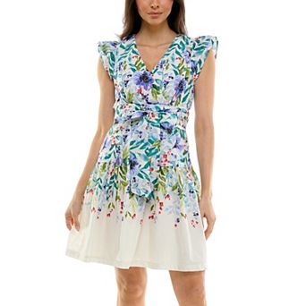 Women's Maison Tara V-Neck Printed Tie Waist Dress