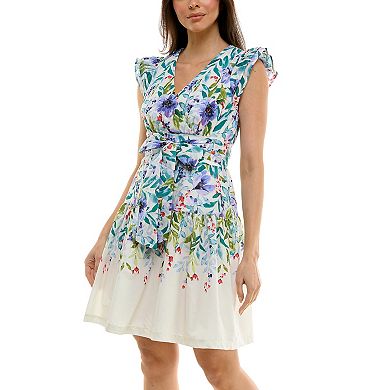 Women's Maison Tara V-Neck Printed Tie Waist Dress