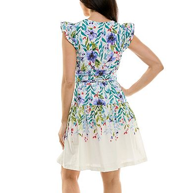 Women's Maison Tara V-Neck Printed Tie Waist Dress