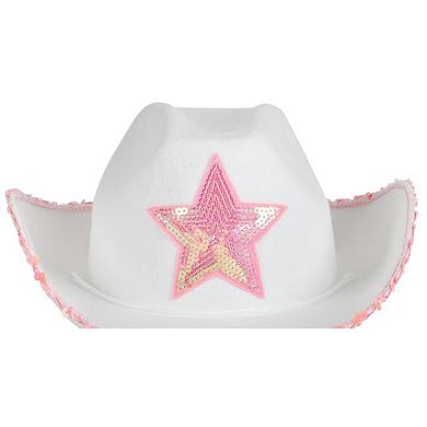 White Felt Cowgirl Hat With Pink Star