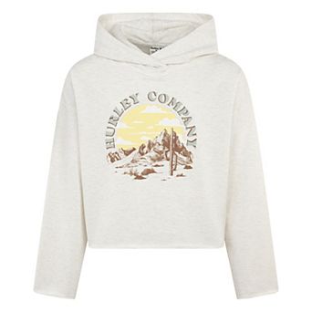Girls 7-16 Hurley Raw Hem Pullover Graphic Cropped Hoodie