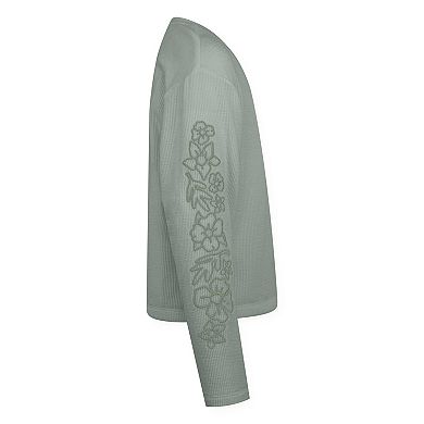 Girls 7-16 Hurley Embroidered Floral Ribbed Knit Long Sleeve T-shirt