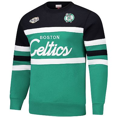 Men's Mitchell & Ness Kelly Green/Black Boston Celtics Hardwood Classics Vintage Logo Head Coach Pullover Sweatshirt