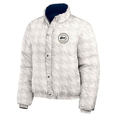 Women's WEAR by Erin Andrews College Navy/White Seattle Seahawks Reversible Cropped Full-Zip Puffer Jacket