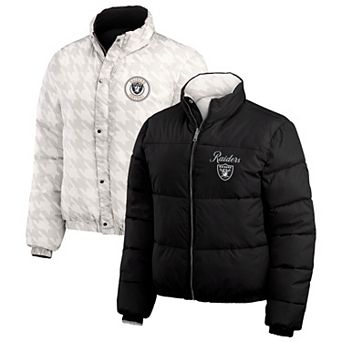 Women's WEAR by Erin Andrews Black/White Las Vegas Raiders Reversible Cropped Full-Zip Puffer Jacket