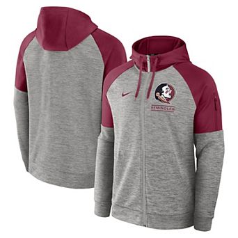 Men's Nike Heather Gray Florida State Seminoles Fitness Raglan��Performance Full-Zip Hoodie