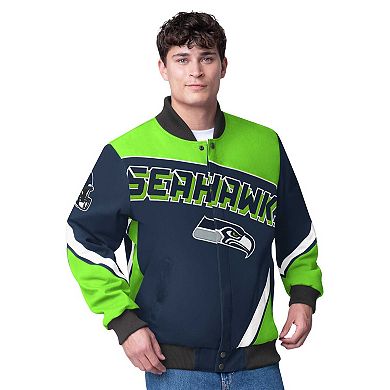 Men's G-III Extreme College Navy Seattle Seahawks Maximum Racing Full-Snap Jacket