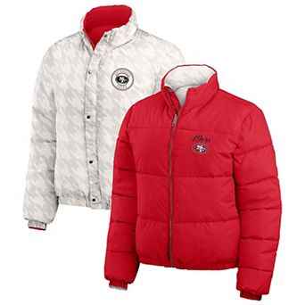 Women's WEAR by Erin Andrews Scarlet/White San Francisco 49ers Reversible Cropped Full-Zip Puffer Jacket