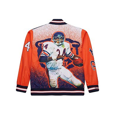 Men's Mitchell & Ness Walter Payton Navy Chicago Bears Retired Player Graphic Full-Zip Satin Jacket