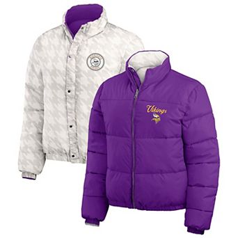 Women's WEAR by Erin Andrews Purple/White Minnesota Vikings Reversible Cropped Full-Zip Puffer Jacket