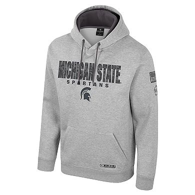 Men's Colosseum Heather Gray Michigan State Spartans Oorah OHT Military Appreciation Pullover Hoodie
