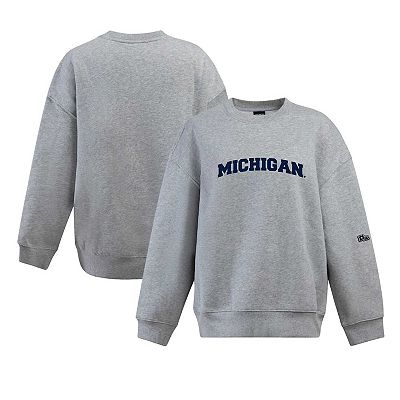 Women s Hype and Vice Heather Gray Michigan Wolverines Offside Pullover Sweatshirt