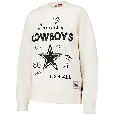 Women's Mitchell & Ness Cream Dallas Cowboys Lightweight 3.0 Logo Pullover Sweatshirt