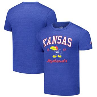 Men's League Collegiate Wear Heather Royal Kansas Jayhawks Arch Script Victory Falls Tri-Blend T-Shirt