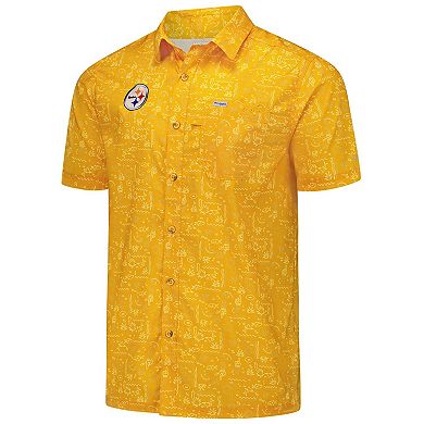 Men's Columbia PFG Gold Pittsburgh Steelers Super Slack Tide Omni-Wick Button-Up Shirt