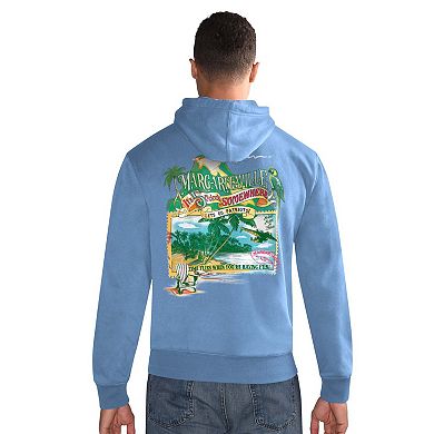 Men's Margaritaville Blue New England Patriots Time Flies Garment Dyed Pullover Hoodie