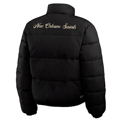 Women's WEAR by Erin Andrews Black/White New Orleans Saints Reversible Cropped Full-Zip Puffer Jacket