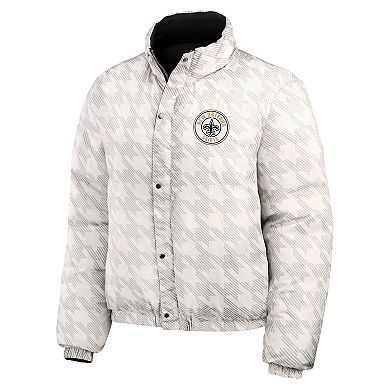 Women's WEAR by Erin Andrews Black/White New Orleans Saints Reversible Cropped Full-Zip Puffer Jacket