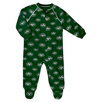 Infant Green New York Jets Allover Print Raglan Full-Zip Sleeper