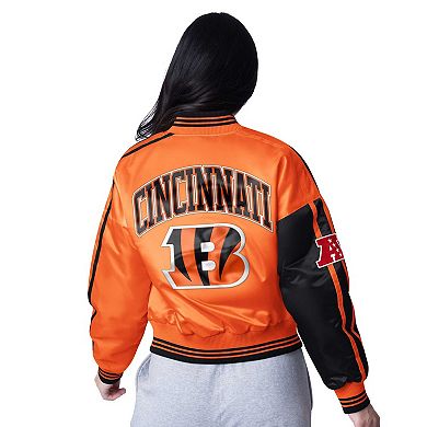 Women's Starter Black/Orange Cincinnati Bengals Zone Blitz Cropped Full-Snap Satin Jacket