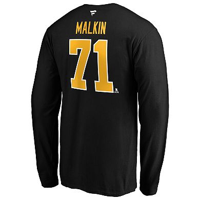Men's Fanatics Evgeni Malkin Black Pittsburgh Penguins Authentic Stack Name & Number T-Shirt