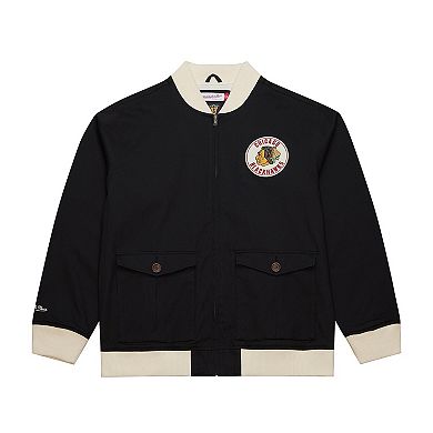 Men's Mitchell & Ness Black Chicago Blackhawks Vintage Coaches Cotton Twill Full-Zip Jacket