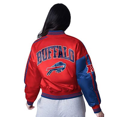 Women's Starter Royal/Red Buffalo Bills Zone Blitz Cropped Full-Snap Satin Jacket