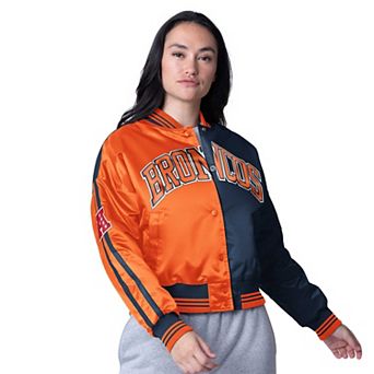 Women's Starter Orange/Navy Denver Broncos Zone Blitz Cropped Full-Snap Satin Jacket