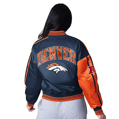 Women's Starter Orange/Navy Denver Broncos Zone Blitz Cropped Full-Snap Satin Jacket