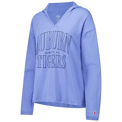 Women's League Collegiate Wear Light Blue Auburn Tigers Slub Long Sleeve V-Neck Hoodie T-Shirt