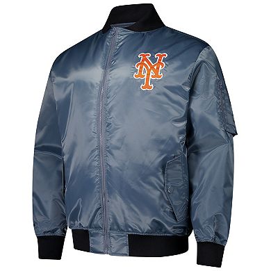 Men's Profile Charcoal New York Mets Big & Tall Full-Zip Bomber Jacket