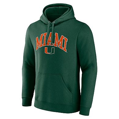 Men's Fanatics Green Miami Hurricanes Arched Logo Pullover Hoodie