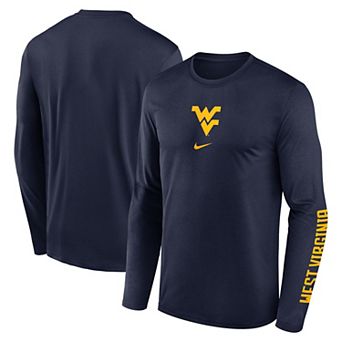 Men's Nike Navy West Virginia Mountaineers Primetime Center Lockup Two-Hit Legend Long Sleeve T-Shirt