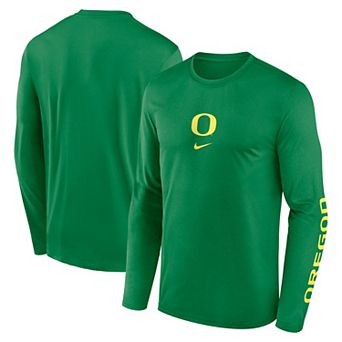 Men's Nike Green Oregon Ducks Primetime Center Lockup Two-Hit Legend Long Sleeve T-Shirt