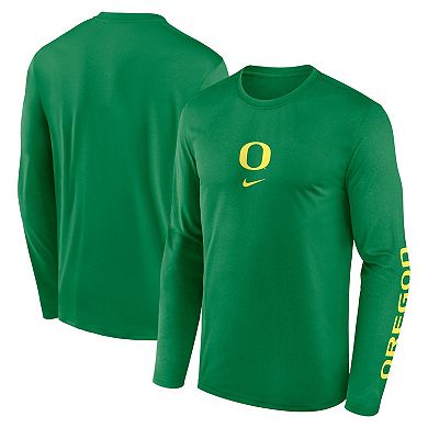 Men's Nike Green Oregon Ducks Primetime Center Lockup Two-Hit Legend Long Sleeve T-Shirt