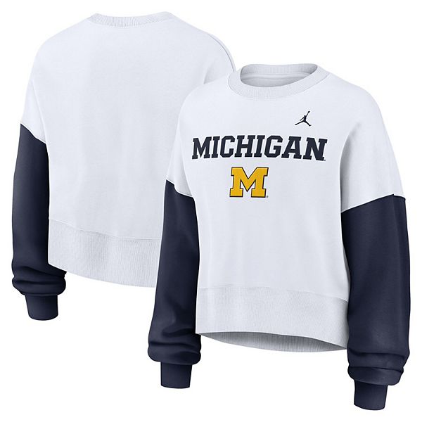 売れ筋商品|||ナイキ カットソー トップス レディース Women's White Michigan Wolverines Color-Block Oversized Cropped Pullover Sweatshirt White, Navy Women's Nike White Michigan Wolverines Color-Block Oversized