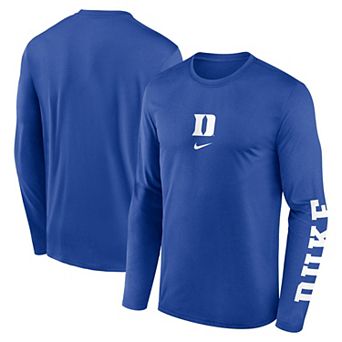 Men's Nike Royal Duke Blue Devils Primetime Center Lockup Two-Hit Legend Long Sleeve T-Shirt