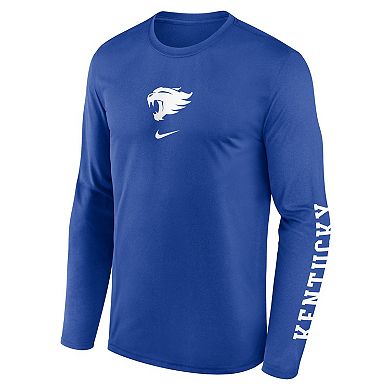 Men's Nike Royal Kentucky Wildcats Primetime Center Lockup Two-Hit Legend Long Sleeve T-Shirt