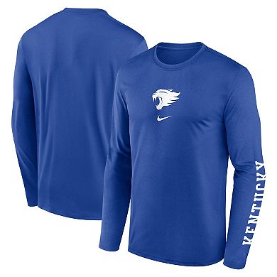 Men's Nike Royal Kentucky Wildcats Primetime Center Lockup Two-Hit Legend Long Sleeve T-Shirt