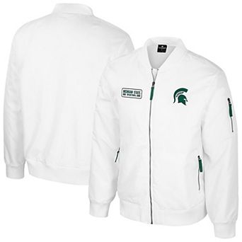 Men's Colosseum White Michigan State Spartans White Rabbit Full-Zip Bomber Jacket