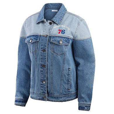 Women's WEAR by Erin Andrews Blue Philadelphia 76ers Full-Button Denim Jacket