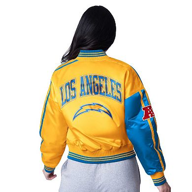 Women's Starter Powder Blue/Gold Los Angeles Chargers Zone Blitz Cropped Full-Snap Satin Jacket