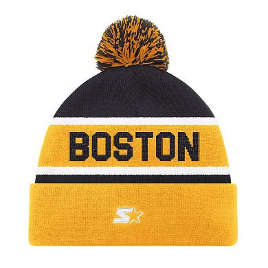 Men's Starter Gold Boston Bruins Cuffed Knit Hat with Pom