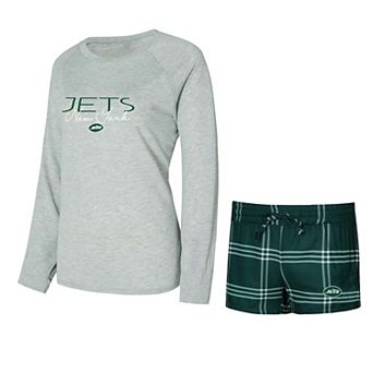 Women's Concepts Sport Green/Gray New York Jets Petition Raglan Long Sleeve Top and Shorts Set
